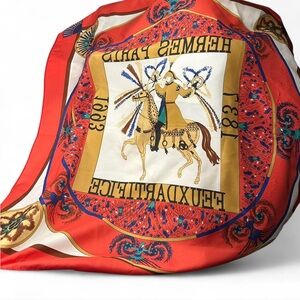 VINTAGE HERMES FEUX D’ARTIFICE FIREWORKS RED SILK SCARF WRAP 1937-1990 34X34